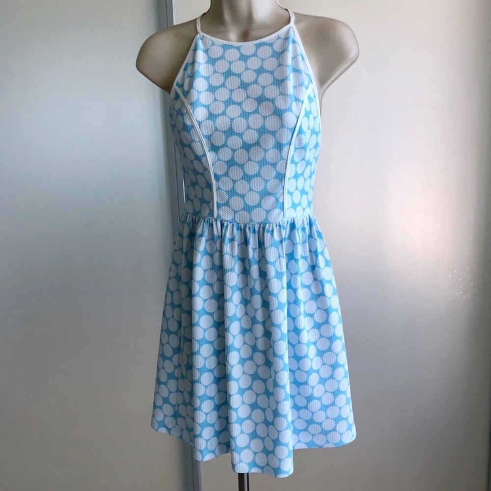 Bloomingdales Sky Blue & White Polka Dot Dress